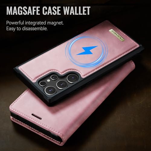 for Samsung Galaxy S26 Ultra 2in1 Detachable Wallet Case, Pink | Compatible with Magsafe, Magnetic, RFID Blocking Card Holder, Shockproof, Kickstand, Wireless Charging, PU Leather Flip Cover - color: (Detachable 2 in 1)-Pink, size: Galaxy S26 Ultra