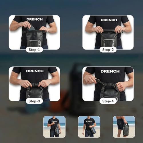 Drench 2L Waterproof Floating Phone Bag – IPX8 Dry Bag with Dual-Seal Protection, Touchscreen Window, Adjustable Strap & Roll-Top Closure – Waterproof Pouch for Boating, Kayaking & Beach Gear