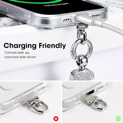 Elastic Phone Lanyard with Phone Tabs, Stretchy Braided Cellphone Wrist Strap and Keys Keychain - color: Bling Blue