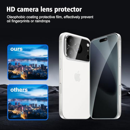 2+2 Pack for iPhone 17 Pro Max Privacy Screen Protector with Camera Lens Protector, Anti Spy Tempered Glass Protection Film with Easy Installation Frame, 9H Hardness, Scratch Resistant, Case Friendly - size: iP17 Pro Max Privacy