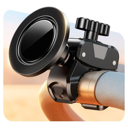 Magnetic Gym Stroller Phone Holder with Clamp, 16 x N55 Strong Magnet Phone Mount, 360° Rotating & 60° Tilt for Treadmill/Exercise Bike/Golf Cart/Shopping Cart, Fit for iPhone 12-17