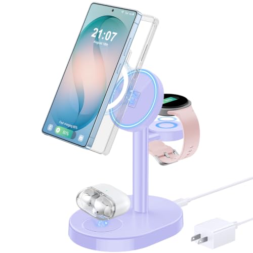 Hevanto 3 in 1 Wireless Charger for Samsung Galaxy, 15W MagSafe Charging - color: Purple, size: 15W