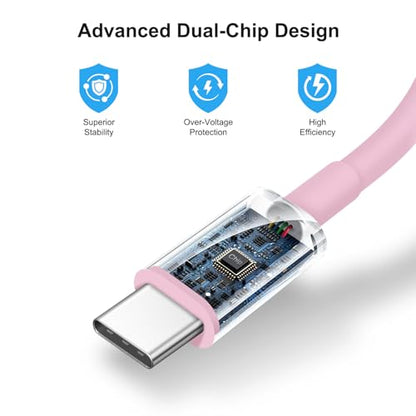 2+2Pack iPhone 17 16 15 Charger 20W Apple Charger with 10ft Cable - Pink - color: Pink