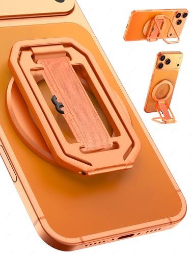 Ultra-Light & Durable Aluminum Phone Grip Stand for MagSafe, Finger Strap - color: Sunset Orange (All-Aluminum)