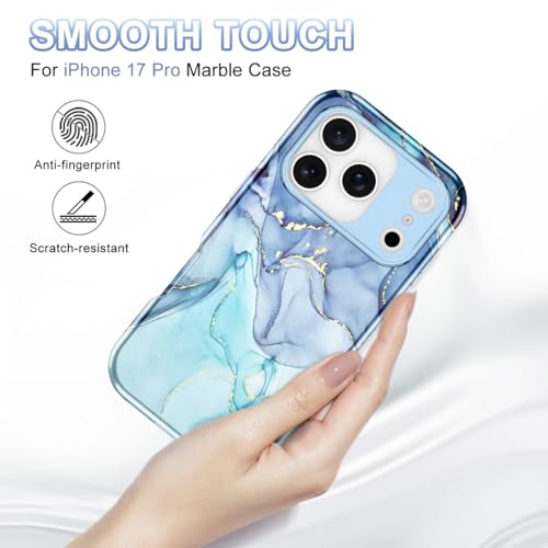 Btscase Compatible with iPhone 17 Pro Case 6.3 Inch 2025,Marble Pattern 3 in 1 Heavy Duty Shockproof Full Body Rugged Hard PC+Soft Silicone Drop Protective Women Girl Phone Cases, Blue Cyan - color: Blue Cyan, size: iPhone 17 Pro