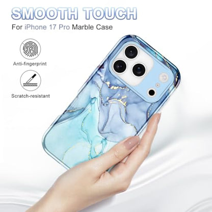 Btscase Compatible with iPhone 17 Pro Case 6.3 Inch 2025,Marble Pattern 3 in 1 Heavy Duty Shockproof Full Body Rugged Hard PC+Soft Silicone Drop Protective Women Girl Phone Cases, Blue Cyan - color: Blue Cyan, size: iPhone 17 Pro
