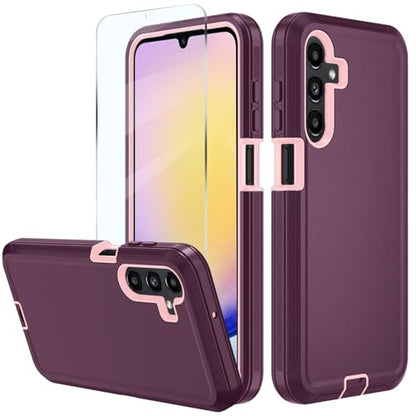 for Samsung Galaxy A16 5G case,A16 5G Heavy Duty case,with A Tempered Glass Screen Protector, [Military Grade Protective ] [Shockproof] [Dropproof] [Dust-Proof] (with Belt Clip-WineRed/Pink) | with A Tempered Glass Screen Protector - color: with Belt Clip