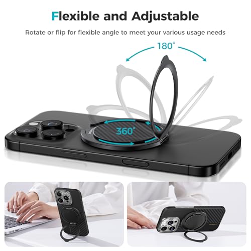 BENKS ArmorPop Magnetic Phone Grip & Stand for MagSafe, 360° Rotation Adjustable Phone Ring Holder for iPhone 17/16/15/14/13/12 Series, Durable Kevlar Design