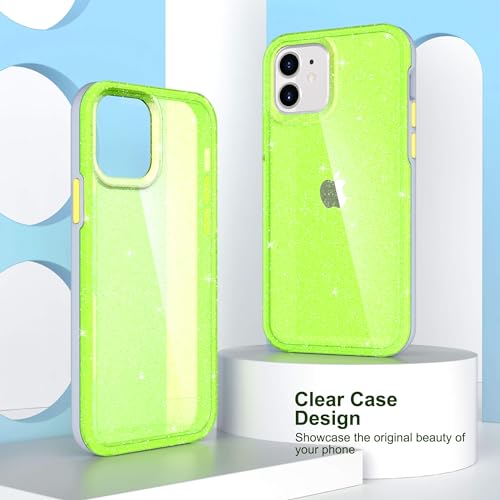 ULAK Compatible with iPhone 12 Case Clear, iPhone 12 Pro Cover, Neon Green | Transparent Bling Soft TPU Women Girls Shockproof Protective Phone Case Designed for iPhone 12 & iPhone 12 Pro 6.1 inch - color: Neon Green