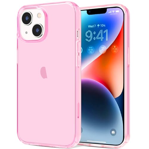 JJGoo Compatible with iPhone 14 Case Clear, Soft Shockproof Protective Slim Thin Phone Bumper Cover Transparent Phone Case, Translucent Pink - color: Pink