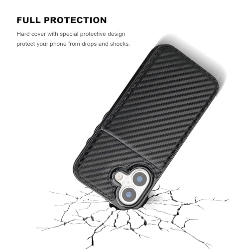 KIHUWEY for iPhone 17 Wallet Case Card Holder Kickstand, Carbon Black | Credit Card Slots, PU Leather, Magnetic Clasp, Flip Heavy Duty Protection Cover for Men and Women - color: Carbon Black