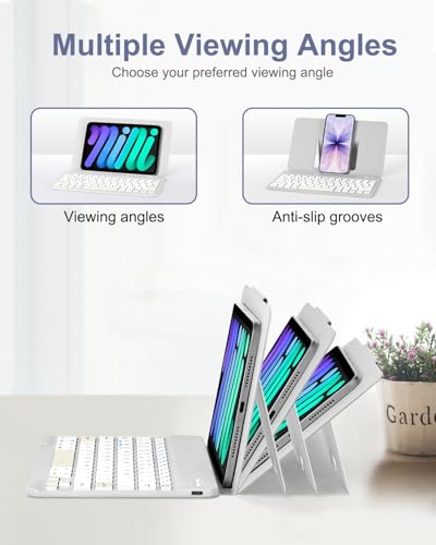EAMPANG Universal Bluetooth Keyboard and Case for Tablet/Phone/Laptop | Wireless Portable Slim Keypad and Mice Rechargeable with Adjustable Bracket for iPad A16/Mini/Air/iPhone/Galaxy Z Fold Grey - color: Grey