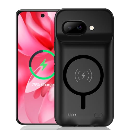Battery Case for Pixel 9a, Upgraded 10000mAh Slim Rechargeable Portable Extended Battery Pack Supported Qi Wireless Charging Case Compatible with Pixel 9a (6.3 inch) Charging Case-Black - size: Pixel 9a