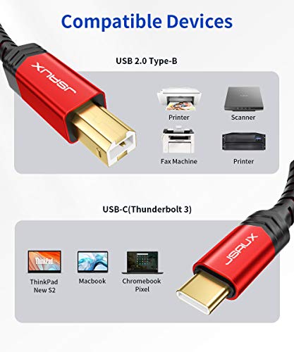 JSAUX USB B to USB C Cable 10ft, Printer Cable USB C for MIDI Keyboard - color: Red, size: 10 ft