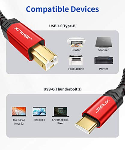 JSAUX USB B to USB C Cable 10ft, Printer Cable USB C for MIDI Keyboard - color: Red, size: 10 ft