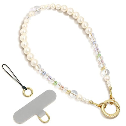 SURPHY Phone Charm, Handmade Beaded Phone Wrist Strap with Tether Tab - color: B- Pearl Crystals