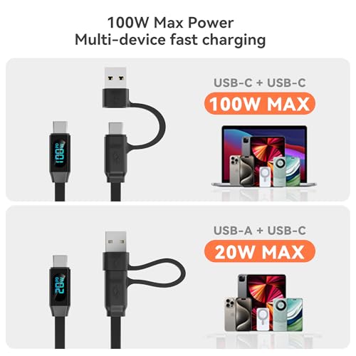 pzoz Retractable USB C Charging Cable, 100W Fast Charging Cord LED Display