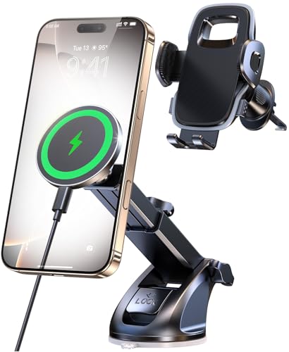 New 2025 Vacuum Magnetic Phone Suction Holder, 15W Wireless Charger for MagSafe Car Mount & Dashboard Windshield Vent Holder, All-Weather Suction for Uber, iPhone 16/15/14 Pro Max Plus