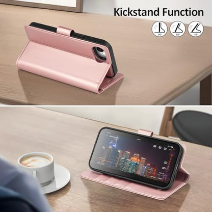 Shieldtop Compatible with MagSafe iPhone 17e / 16e Wallet Case,Rose Gold | 2 in 1 Detachable Magnetic,Credit Card Holder Slots,RFID Blocking,PU Leather,Kickstand,Flip Folio Phone Cover for Men & Women - color: Rose Gold