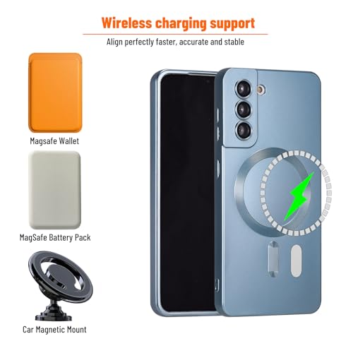 Magnetic Slim Fit Silicone Samsung S21 Plus Case with Wireless Charging and Camera Protection, Blue - color: Blue, size: S21 Plus