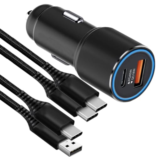 63W Car Charger USB C Super Fast Charging for iPhone Air/17/17 Pro/17 Pro Max/17e/16/16Pro/16e/15/15Pro/iPad Pro 13/12.9/11/Air/Mini Dual Port 12V Cigarette Lighter Adapter Plug+Carplay Cable 3ft 4ft