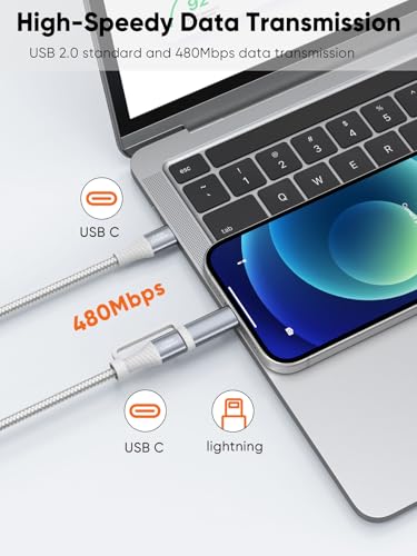 CableCreation MFi Certified USB C to USB C & Lightning Cable,6FT 60W 2-in-1 - size: 6Feet, style: USB C to C & Lightning