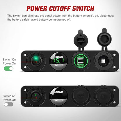 Nilight 4 in 1 Charger Socket Accessory Switch Panel On Off Rocker Toggle - color: Green