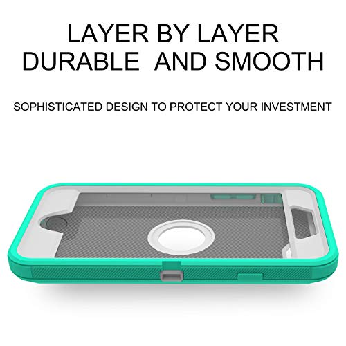 MXX Case Designed for iPhone SE Case 2020 /SE 2022 Heavy Duty Protective Case with Screen Protector [3 Layers] Rugged Rubber Protection Cover & Rotating 360 Degree Belt Clip SE 3rd/2nd Gen(Aqua/White) - color: Aqua/White