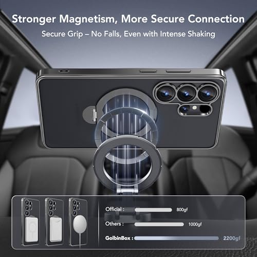 Magnetic for Samsung Galaxy S26 Ultra Case with 360° Spin Stand,[Compatible with MagSafe][Military Drop Protection] Shockproof Phone Cover for AI Galaxy S26 Ultra with Kickstand(Black/Clear) - color: Black/Clear