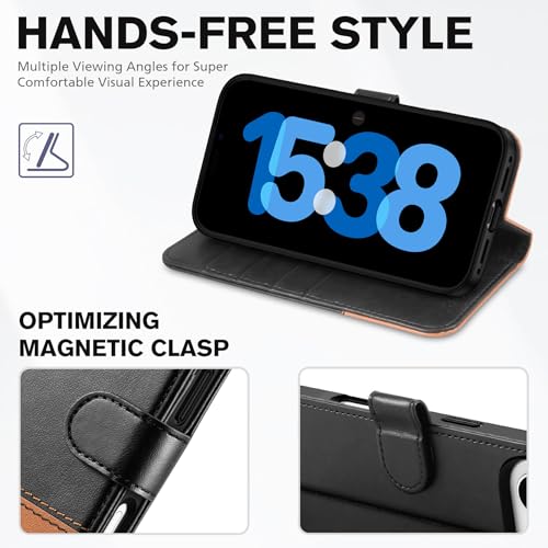 TUCCH Wallet Case for iPhone Air (6.5") 2025, 4 Card Slots, Black & Brown | RFID Blocking, Viewing Stand, Shockproof TPU Shell, PU Leather, Magnetic Closure, Protective Folio Flip Cover - color: Two-tone Black & Brown