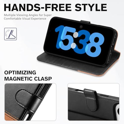 TUCCH Wallet Case for iPhone Air (6.5") 2025, 4 Card Slots, Black & Brown | RFID Blocking, Viewing Stand, Shockproof TPU Shell, PU Leather, Magnetic Closure, Protective Folio Flip Cover - color: Two-tone Black & Brown