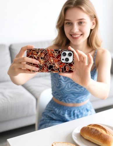 Jusy Magnetic Stained Glass Floral Case for iPhone 16e/17e, Red Daisy | Compatible with MagSafe, Cute Aesthetic Flower Design, TPU and PC Protective Shockproof Cover - color: Red Daisy