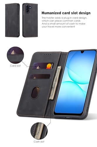 Asuwish Flip Wallet Phone Case for Samsung Galaxy A17 5G with Tempered Glass Screen Protector Magnetic Closure Folio Cover Credit Card Holder Slot Stand Cell Accessories A 17 17A 4G Women Men Black - color: Black