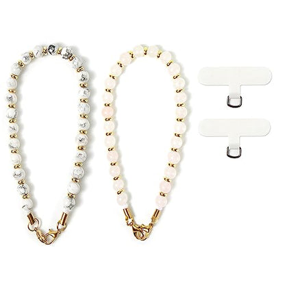 Phone Charm with Beaded Marble, Cell Phone Lanyard, Phone Chain Strap, Wrist Strap for Women for iPhone 14/13(Pink&White) - color: Pink&white