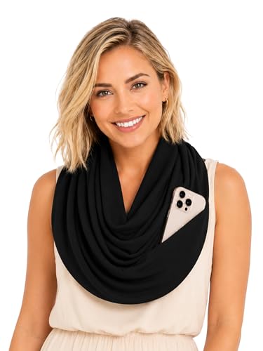 Pop Fashion Solid Color Hidden Zipper Pocket Scarf - Fashion Scarf for Women - All Seasons - color: Black