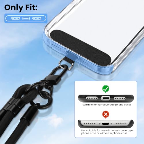 Phone Lanyard, Phone Strap Crossbody with 2 Pack Tether Tab, Adjustable Anti Theft Phone Strap for All Phones (Black) - color: Black