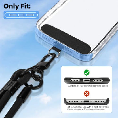 Phone Lanyard, Phone Strap Crossbody with 2 Pack Tether Tab, Adjustable Anti Theft Phone Strap for All Phones (Black) - color: Black