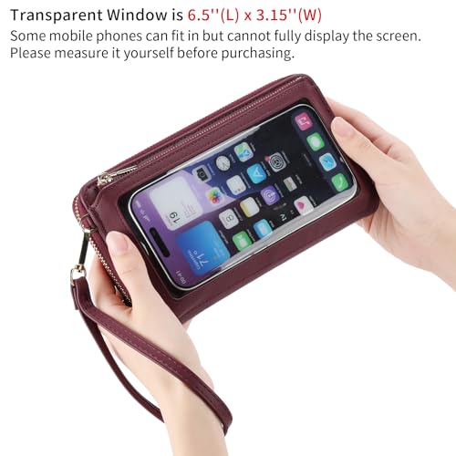 GOIACII Phone Purse Crossbody Bags for Women Small Travel Wallet Touch Screen RFID Blocking - color: A10 Wined Red