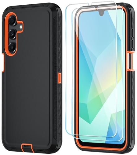 Qinmay Phone Case for Samsung Galaxy A16 5G Case with HD Screen Protector, Heavy Duty Shockproof & Dropproof 3-Layer Cover Phone Case for Galaxy A16,BlackOrange - color: BlackOrange, size: for Galaxy A16