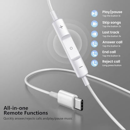 1Pack USB C Earphones, Type C Headphones Wired Ear Phones, Type C In Ear