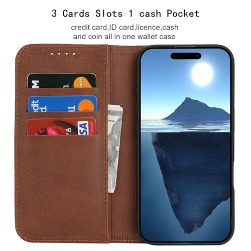 Wallet Case for iPhone 16 Plus,Premium PU Leather Flip Folio Case with Card Slot,Stand Holder and Magnetic Closure TPU Shockproof Interior Protective Case,6.7 Inch,Brown | Premium PU Leather, Flip Folio Purse Case, with Card Slot, Stand Holder,Magnetic Cl