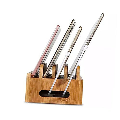 KALLORY Wooden Phone Bracket with Multi Grid Storage Tabletop Organizer