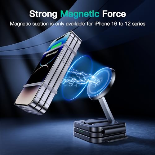 Travel Essentials for Apple Watch Charger,3 in 1 Charging Station for Apple Devices,Foldable Wireless Charging Station for iPhone 17/16/15/14/13/12, Apple Watch & AirPods with Magsafe Charger Stand - color: Matte Black