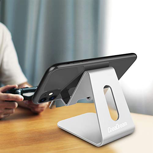 CreaDream Phone Stand Holder, Aluminum Phone Stand for Desk - color: Silver