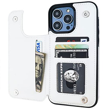 ONETOP for iPhone 14 Pro Max Wallet Case with Credit Card Holder,White | Kickstand,ID/Cash Holder,Case Wallet with Card Slots,Double Magnetic Clasp,Durable PU Leather Shockproof Cover for Women Men - color: White