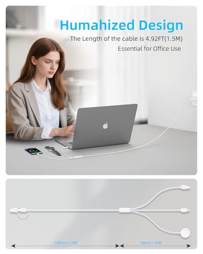 3 in 1 USB C Cable for Apple Watch Charger,iPhone 17/16/15,Lightning 4FT