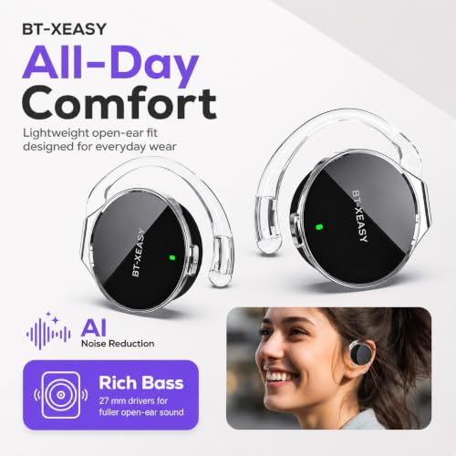 Micool On Ear Bluetooth Headphones, Open-Ear Headphones Wireless with 4-Mic ENC for Crystal Clear Calls, 52H Total Battery, Dual Device, Sport Clip On Headset for Running & Travel (Pure Black)