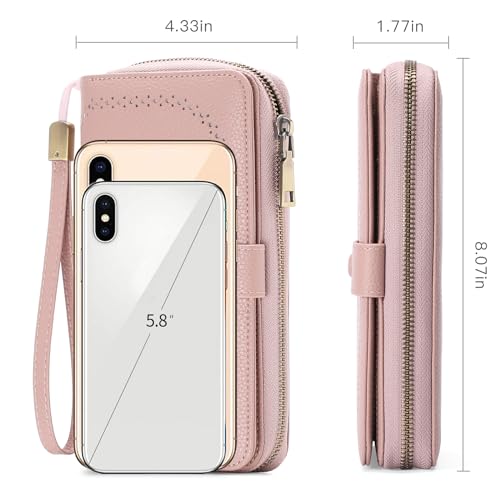 GAEKEAO Leather Credit Card Holder Wallet for Women RFID Blocking Large Capacity Bifold Zipper Card Case Organizer with Wristlet 45 Slots - color: Light Pink