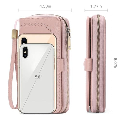 GAEKEAO Leather Credit Card Holder Wallet for Women RFID Blocking Large Capacity Bifold Zipper Card Case Organizer with Wristlet 45 Slots - color: Light Pink