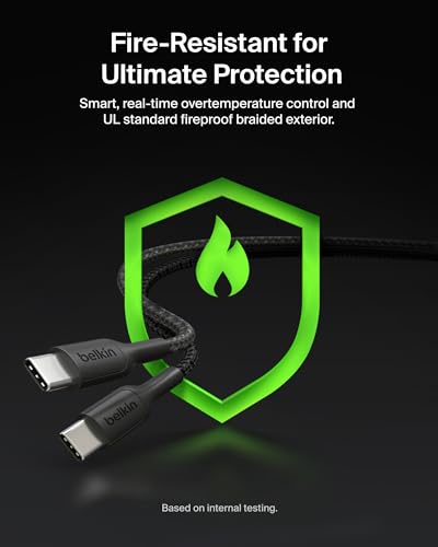 Belkin 2 in 1 USB C to C 140W Braided Cable, 5ft, Dual Charging Cord - color: Black